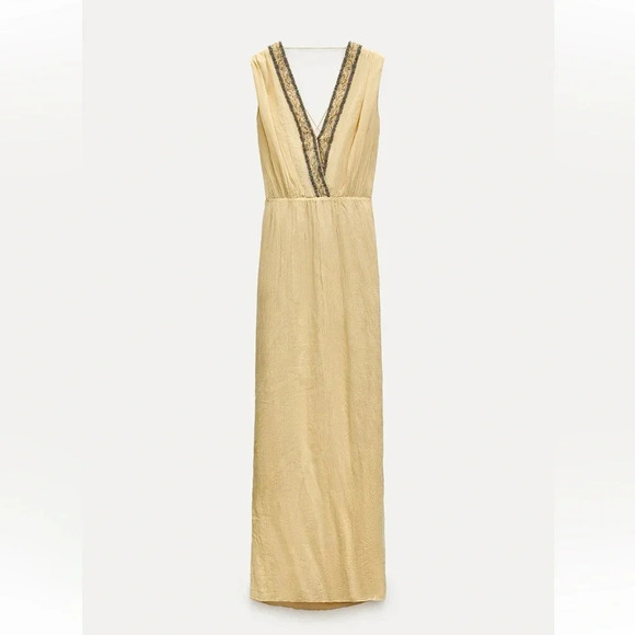 ZARA EMBROIDERED BEADED PASTEL YELLOW DRESS ZW COLLECTION - Picture 6 of 12